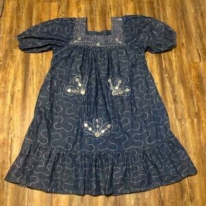 Ramona Rull Dress Women's 3X Blue Denim Square Neck Ballon Sleeves Trapeze Style